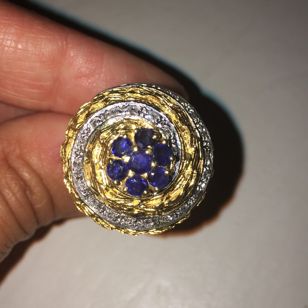 18k Solid Vintage Ring Midnight Sapphire & Dia